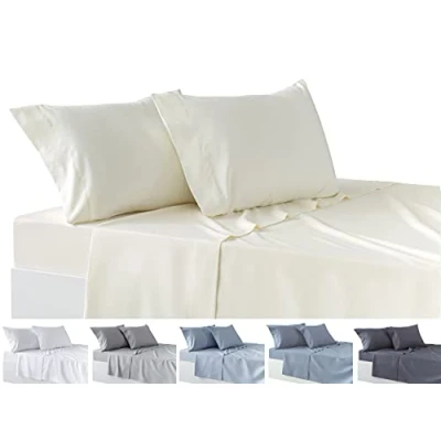 Immagine di Todocama Set di lenzuola da 4 pezzi, lenzuolo con angoli elasticizzati sopra due federe 50 x 80 cm. (letto 90 190/200 cm, beige)