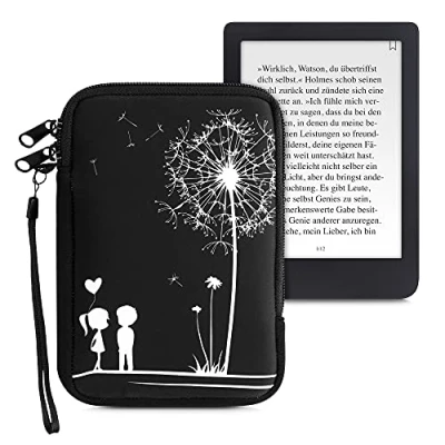 Immagine di kwmobile Custodia Universale per eReader Copertina in Neoprene Bianco/Nero con Chiusura a Zip Misura 17 x 12 2 cm Astuccio portatablet