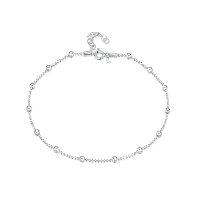 Immagine di Amberta Gioielli Catenina da Caviglia Argento Sterling 925 Modello Sfere 3,2 mm Regolabile 22 a 25,5 cm Misura Flessibile