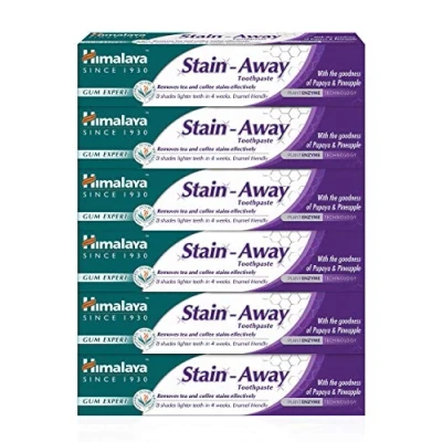 Immagine di Himalaya Herbals Enamel Friendly Stain Away Toothpaste Protects Enamel, Removes Tea,coffee stains and plague Fights Germs, Multi Action 75ml (Pack of 6)