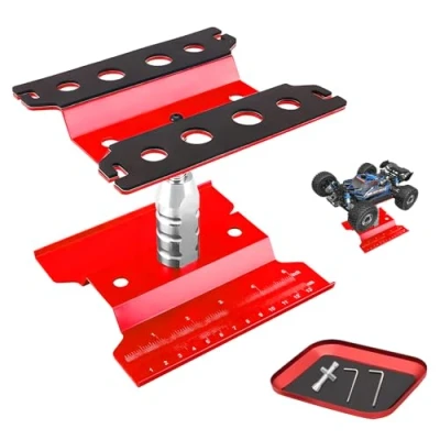 Immagine di RC Car Work Stand &amp; Supporto a Vite Rotazione 360 Gradi Alluminio Riparazione Stazione Lift per 1/8 1/10 1/12 1/16 1/18 Scala Traxxas TRX4 Axial Arrma Redcat Losi Crawler Monster Truck Buggy Rosso