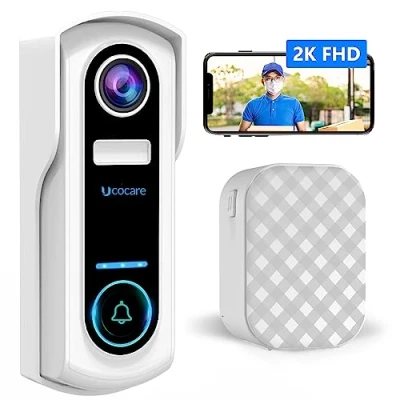 Immagine di 2K Campanello senza fili da Esterno, UCOCARE Citofono WiFi Videocitofono con Telecamera, Rilevamento Movimento, Audio Bidirezionale, IP67, Storage SD/Cloud (P3Bianco)