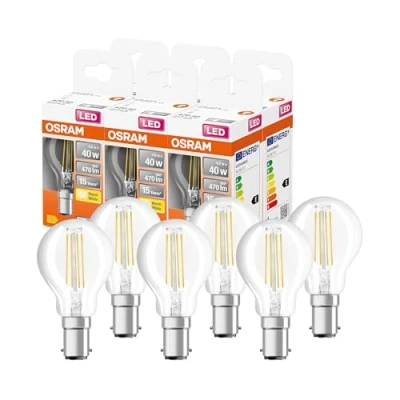 Immagine di OSRAM Lampada LED P40 Classic Star per base B15D, forma a goccia, FIL, 470 lumen, bianco caldo, 2700k, sostituzione lampadine da 40w convenzionali, non dimmerabile, 6 pacchetti