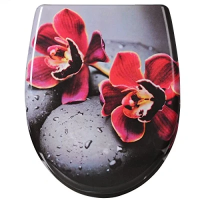 Immagine di WOLTU Sedile WC Copriwater Universale con Chiusura Ammortizzata Tavoletta Antibatterico Soft Close Cerniere Regolabili Toilet Seat a Sgancio Rapido in Duroplast WS2609 Fiori 2