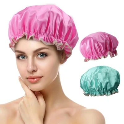 Immagine di Cuffia Doccia Donna, da Riutilizzabile Impermeabile, Elastica Grande Shower Caps, Capelli Doccia, Doppio Strato con Elastici, per Donna Salon Spa Bagno Uso Domestico (H)