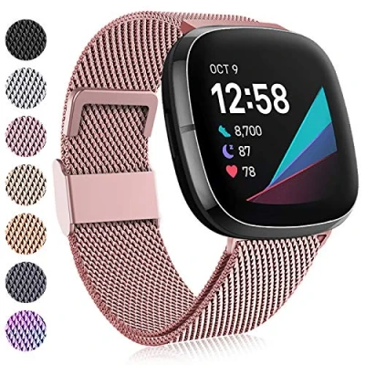 Immagine di Faliogo Compatibile con Fitbit Versa 3/Fitbit Sense Cinturino, Cinturini di Ricambio Metallo in Acciaio Inossidabile Chiusura Magnetica Unica per 3/Sense, Piccola Oro Rosa