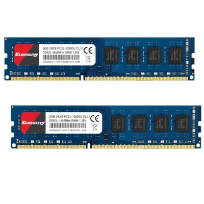Immagine di Kuesuny 16 GB Kit (2X8GB) DDR3L / DDR3 1600 MHz Udimm RAM PC3L PC3 12800 12800U 1,35 V 1,5 CL11 240 Pin 2RX8 Dual Rank Non ECC Unbuffered Modulo di memoria per computer desktop