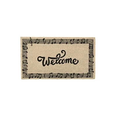 Immagine di Fisura Zerbino moderno in cocco con fondo antiscivolo PVC. originale dipinto a mano. Dimensioni: 70 cm x 40 cm. (Welcome musical, bianco)