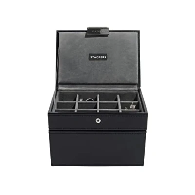 Immagine di STACKERS Men&#039;s Set of 2 Executive Black Mini Lidded And Watch Stacker with Grey Velvet Finish Lining