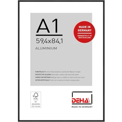 Immagine di DEHA Design Cornice in Alluminio Boston, 59,4x84,1 cm (A1), Anodizzazione Nero Opaco