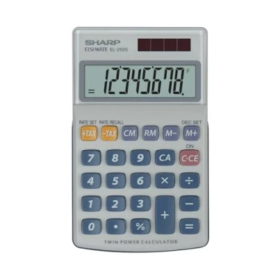 Immagine di Sharp EL 250 S Calcolatrice tascabile Bianco, Blu Display (cifre): 8 A energia solare, batteria (L x P) 71 16 115 mm