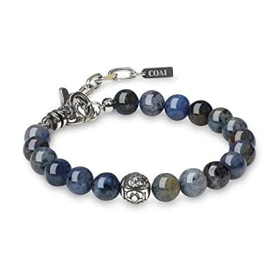 Immagine di COAI Bracciale da Uomo Regolabile in Dumortierite con Perla Fleur de Lis Acciaio Inox