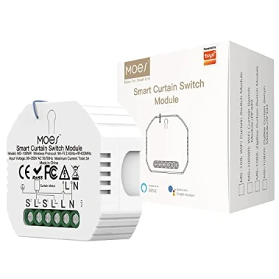 Immagine di MOES WiFi e RF433 Mini modulo per serrande tapparelle oscuranti, sistemi con motorino elettrico, compatibile Smart Life/Tuya app, Alexa Google Home, Supporta solo la rete a 2,4 Ghz
