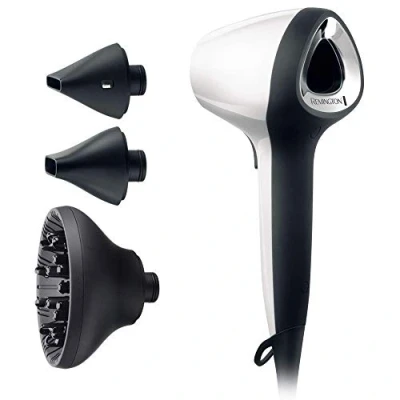 Immagine di Remington Asciugacapelli Leggero Tecnologia 2X Shine per luminosità e meno effetto crespo, Flusso d&#039;aria 3D, 3 livelli di riscaldamento, 2 ugelli styling + diffusore, IonAir 3D D7779