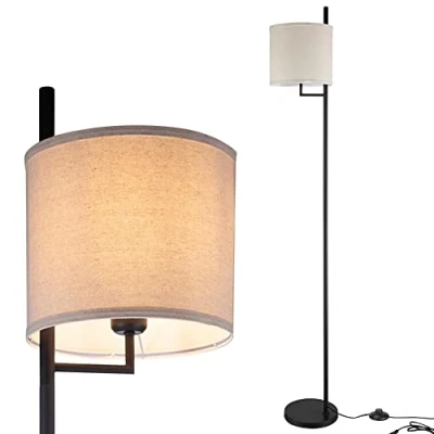 Immagine di BAKAJI Lampada Piantana da Terra Luce Lampadina E27 Max 60W Base Rotonda Struttura in Metallo Paralume Tessuto Design Moderno Accensione a Pedale Altezza 178 cm (Nero)