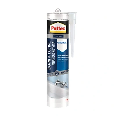 Immagine di PATTEX Bagni&amp;Cucine Original Silicone Trasparente Sigillante, Cucina e Bagno Resistente alla Muffa, Sigillante Impermeabile, 1 Cartuccia da 280 ml