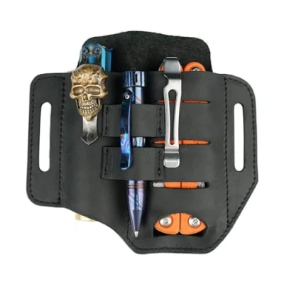 Immagine di VIPERADE PJ13 EDC fodero pelle organizer tascabile fondina multiuso in custodia con passante per cintura portapenne strumenti torcia mini da campeggio all&#039;aperto (Nero)