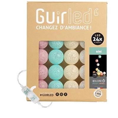 Immagine di GuirLED Guirlanda luminoso a LED per batuffoli di cotone USB Luce notturna bambini 2h Alimentatore doppio 2A incluso 3 intensità 24 sfere 2,4m Bambino