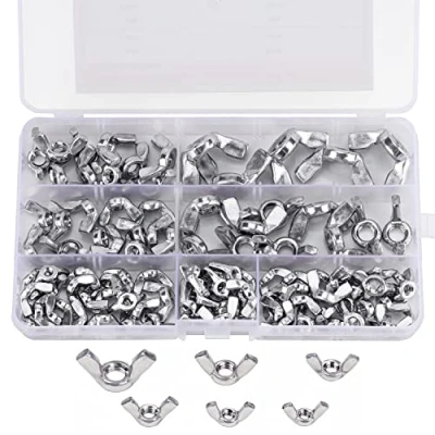 Immagine di Belle Vous Set Dadi Farfalla (100 ad Alette) Dimensioni Filettature Dado M3, M4, M5, M6, M8 e M10 Acciaio Inox 304 Kit con Alette Color Argento per il Fai da Te