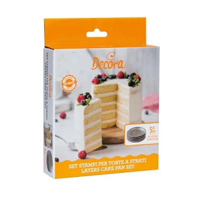 Immagine di Decora 0070033 Set 5 Stampi Antiaderenti Tondi per Torte a Strati Multicolor, Ø 15 X 2 h Cm. Confezione da pezzi.