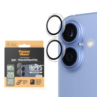 Immagine di Hoops by PanzerGlass Protezione per fotocamera iPhone 16 o Plus e Stile, Resistente ai Graffi, agli Urti, Transparante, applicazione facile