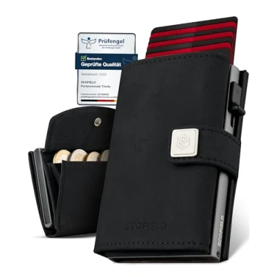 Immagine di SF SCOFIELD Trinity Slim Wallet con scomparto per monete, custodia carte di credito da uomo 10 12 I RFID Protezione portafogli Smart Wallet, Black Space Grey, Münzfach