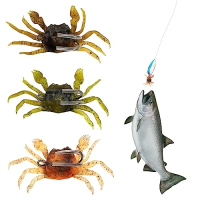 Immagine di Esche da Pesca, Pesca con Artificiali 3 pezzi Soft Fishing Granchio Esca Artificiale Ganci Lure, Attrezzatura Richiamo Morbido Gancio Simulazione d&#039;Acqua Salata
