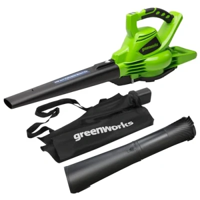 Immagine di Greenworks GD40BV Aspiratore Soffiatore a Batteria per Foglie, con Motore Brushless, 280km/h, 9,63m3/min, Sacco di Raccolta da 45L, SENZA 40V e Caricabatterie, Garanzia 3 Anni