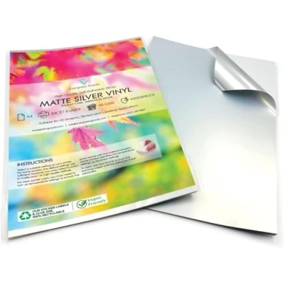 Immagine di Evergreen Goods 10 Fogli A4 di carta adesiva argento opaco impermeabile etichette adesive stampabile a getto d&#039;inchiostro e laser da stampa in vinile autoadesiva con retro appiccicoso