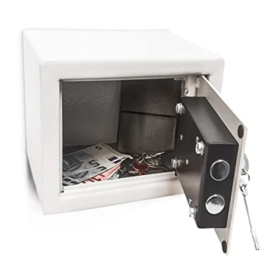 Immagine di Relaxdays Mini Cassaforte a Muro, Piccola Cassetta di Sicurezza in Acciaio, Safe, HxLxP: 17 x 23 cm, Grigio Chiaro