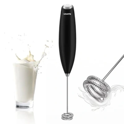 Immagine di VINATO Montalatte Elettrico, per Cappuccino con Frusta in Acciaio Inox, Frullatore a Batteria Caffè, Latte, Cappuccino, Matcha