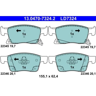 Immagine di ATE Ceramic 13.0470 7324.2 Kit pastiglie freno con segnalatore acustico usura OPEL: Astra K Hatchback, Sports Tourer, Van / Hatchback