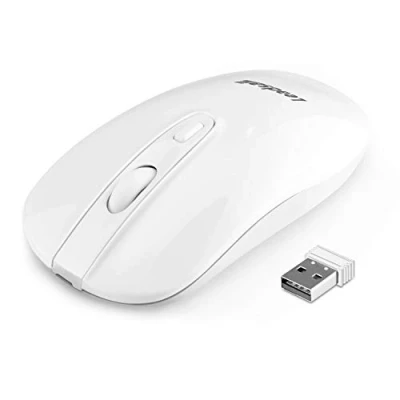 Immagine di LeadsaiL Mouse Wireless Ricaricabile，Ergonomico Senza Fili, 2400 DPI Silenzioso Mouse, Portatile Ottico, 2.4G USB con Ricevitore Compatibile PC, Mac, Laptop, Computer Bianco