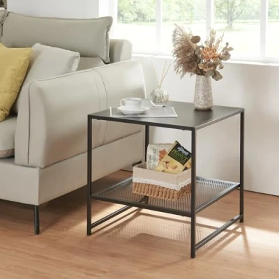 Immagine di [en.casa] Tavolino Laterale da Divano Comodino in Acciaio con 2 Piani Mobiletto Notturno Letto caffè Tavolo Basso Moderno Industriale 51 x cm Nero Opaco