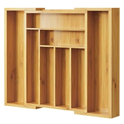 Immagine di Pipishell Organizer Cassetti Cucina, Portaposate da Cassetto, Vassoio Regolabile per Posate, Stoviglie e Coltelli Espandibile Multiuso in Bambù