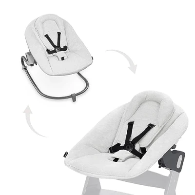Immagine di hauck Alpha Bouncer Premium Sdraietta Neonato Per Seggiolone Pappa e Beta dalla Nascita a 9 Mesi Dondolo 2in1 in Cotone, Cintura 5 Punti Schienale Regolabile Grigio Chiaro