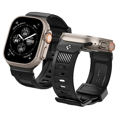 Immagine di Spigen Cinturino Rugged Band Compatibile con Apple Watch Series per Ultra 2/1 49mm, 10 46mm, 9/8/7 45mm, 6/SE/5/4 44mm e 3/2/1 42mm Nero Opaco