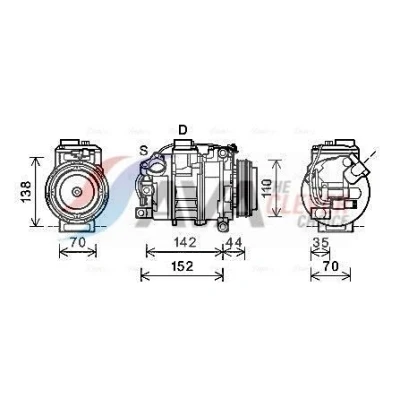 Immagine di AVA COOLING SYSTEMS BWAK423 compressore Aria Condizionata 7SBU17A 12V PAG 46 R134a con olio PAG, innesto elettromagnetico, diodo