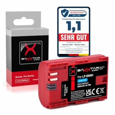 Immagine di Baxxtar Pro LP E6NH Batteria ricaricabile (2600mAh) Compatibile con Canon R5 R5c R6 R6II R7 ecc.