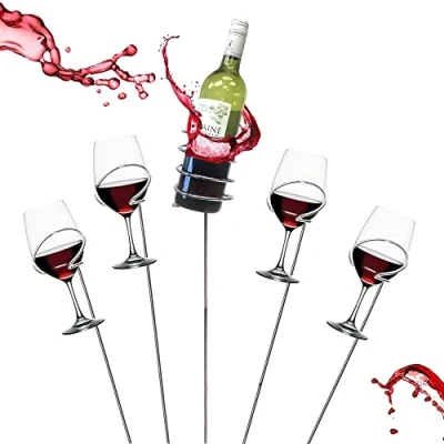 Immagine di Mind Reader Bastoncini da vino picnic, set 5 pezzi, pezzi (confezione 1), supporto per bottiglia di vetro argento