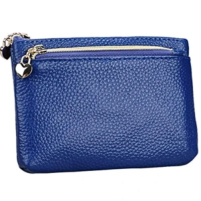 Immagine di HXT OAK Portafoglio in Pelle con portachiavi Piccolo Portamonete Mini Cerniera Cuore 3 Scomparto Capiente Porta Banconote e Tessere Pochette (Blu Eale)