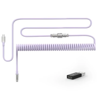 Immagine di MAMBASNAKE Cavo USB C a Spirale per Tastiere Meccaniche con Adattatore da USB, Tipo TPU Ricarica Tastiera Gioco, Connettore Aviator 5 Pin in Metallo, 4,92Piedi Viola