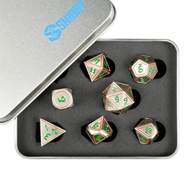 Immagine di shibby 7 cubi in Metallo poliedrico per Giochi di Ruolo e da Tavolo Ottica Digitale D3 incl. Box portaoggetti