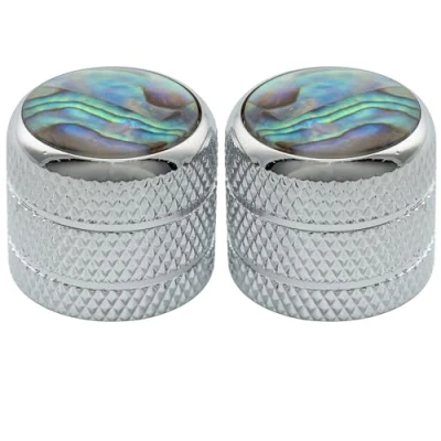 Immagine di Musiclily Pro Fine 24 Scanalature Manopole Dome in Acciaio con Top Abalone Push on Knobs per USA Chitarra Elettrica o Basso 18x16,5 mm, Cromato (Set di 2)