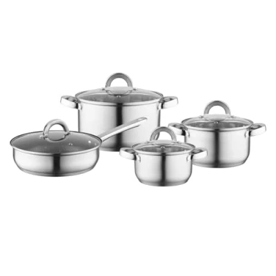 Immagine di FLORINA Set Pentole Induzione LOGAN i di 8 Pezzi con Padella in Acciaio Inox Lavabili Lavastoviglie Manici Rivettati Scala per Misure Adatte a Tutti Tipi Fornelli,