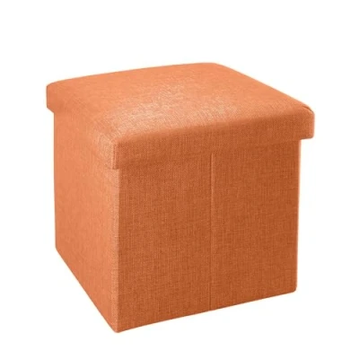 Immagine di INTIRILIFE Pouf Pieghevole 30x30x30 cm in Orange MANDARINI Cassapanca Cubo Contenitore Imbottito de Tessuto a l&#039;Ottica Lino con Coperchio Ottomane Poggapiedi Sgabello Panca Poltrona