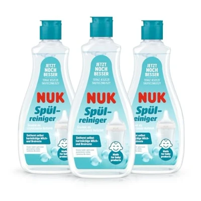 Immagine di Detergente per biberon NUK 500 ml Ideale la pulizia di biberon, tettarelle e accessori bambini senza profumazione pH neutro Flacone 100% riciclabile 3 pezzi
