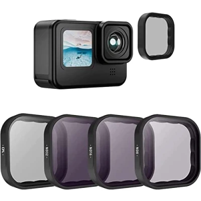 Immagine di TELESIN Set filtri ND CPL densità neutri, filtro obiettivi ND8 ND16 ND32 confezione da 4 pezzi per GoPro Hero 11 10 9, Camera Lens (CPL/ND8/ND16/ND32)