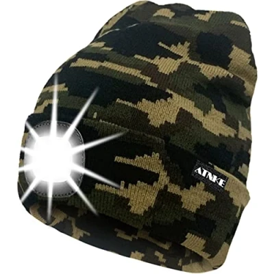 Immagine di ATNKE LED Cappello Illuminato Berretto,USB Ricaricabile da Corsa 4 Impermeabile Luce Invernale Calda Lampada Frontale Regali per Uomo e Donna/Camouflage Green