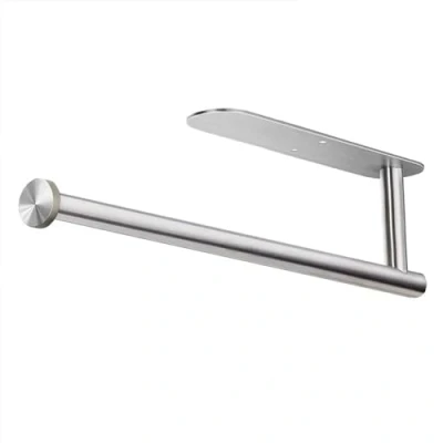Immagine di katmerio Portarotolo da cucina appendere a parete senza forare, 335 mm, autoadesivo o porta carta cucina, in alluminio, per bagno (argento)